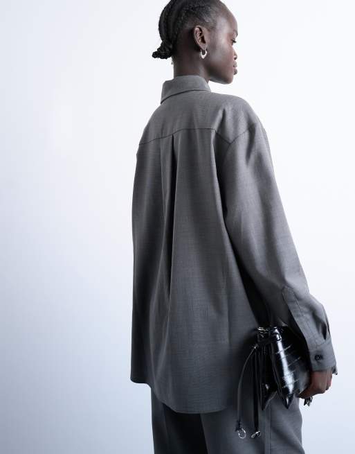 Topshop oversized asymmetric tailored shirt in grey (part of a set), 3 of 4