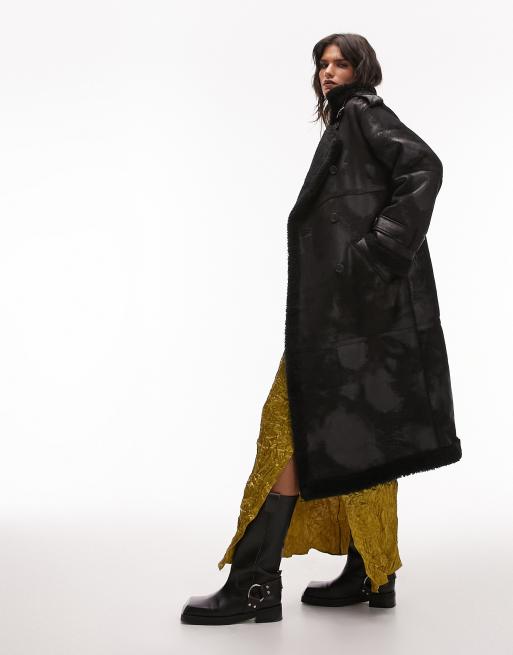 Topshop black outlet borg coat