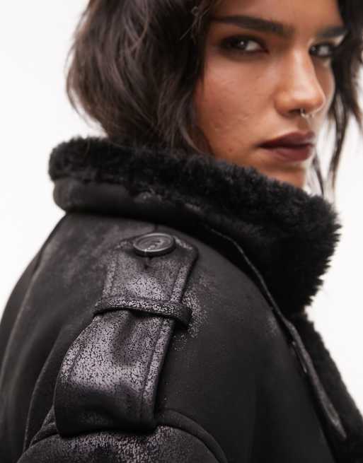 Topshop black borg coat sales