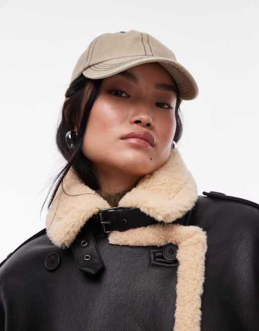 Topshop Oversized Aviator Borg Coat in Black