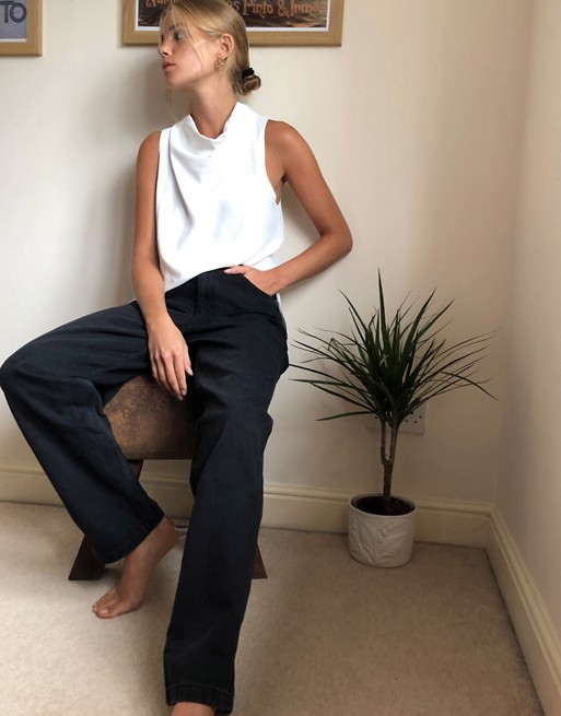 Topshop oversized balloon leg mom jeans in washed black