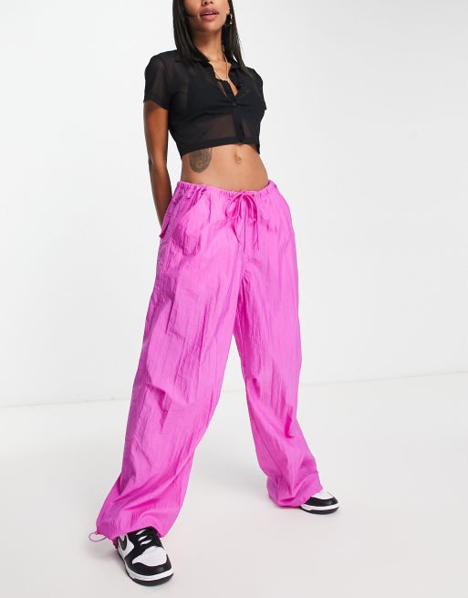Topshop oversized balloon nylon parachute pant in pink | ASOS
