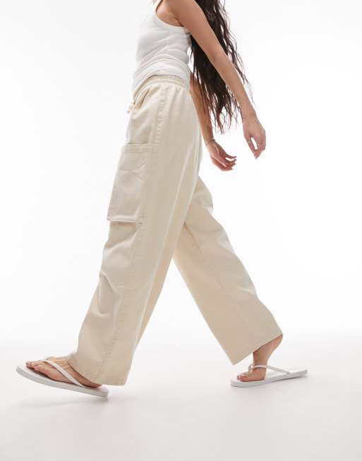 Topshop oversized balloon pants with oversized pockets in ecru