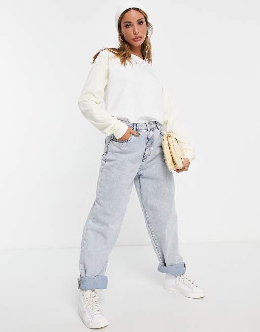 Topshop - Oversized baseballshirt met lange mouwen in wit, 4 van 4