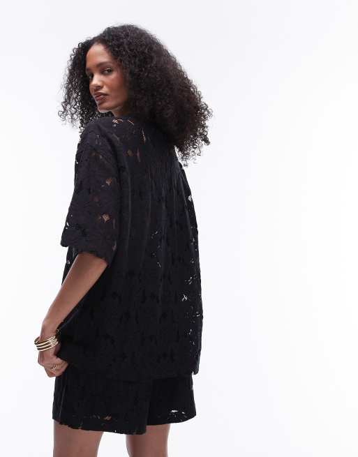 Topshop - Oversized blonde-t-shirt i sort - Del af sæt, 4 af 4