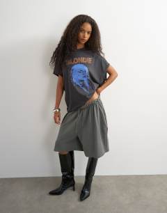 Oversized 'Blondie' graphic tank circle tee in charcoal