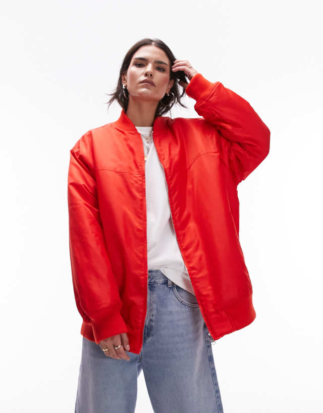 Topshop oversized bomber jacket in red