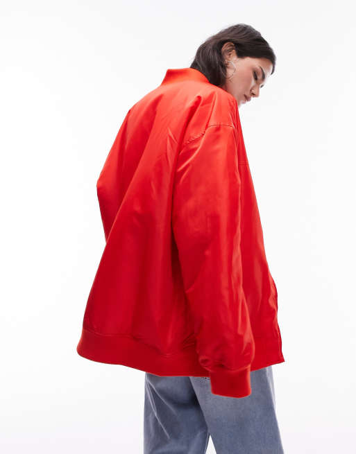 Topshop oversized bomber jacket in red