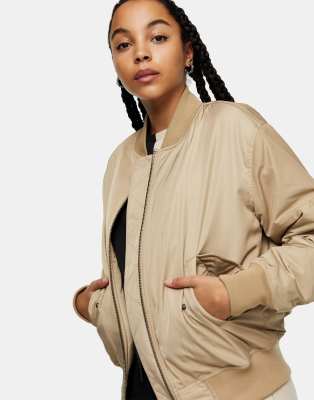 Topshop oversized bomber jacket in taupe