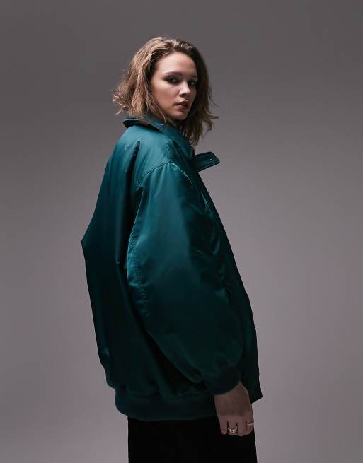 Topshop - Oversized bomber-jakke med krave i blågrøn, 2 af 4