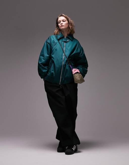 Topshop - Oversized bomberjack met kraagje in groenblauw, 4 van 4