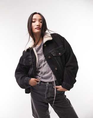 Oversized washed black denim 2024 jacket