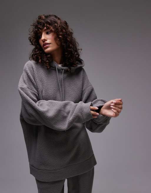 Topshop - Oversized borg hoodie in leisteen, deel van co-ord set