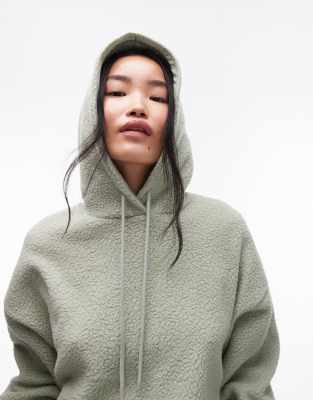 oversized borg hoodie in sage-Green