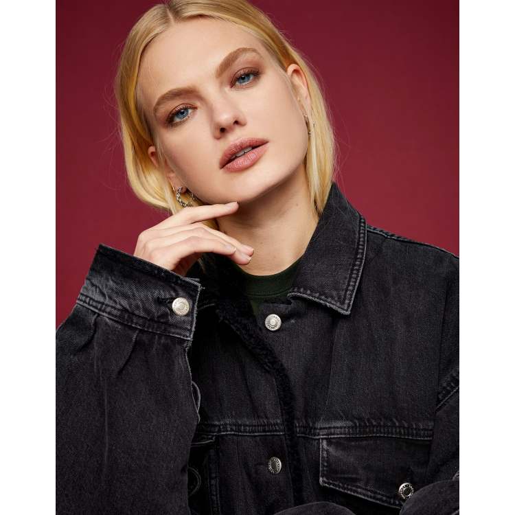 Topshop black borg denim jacket on sale