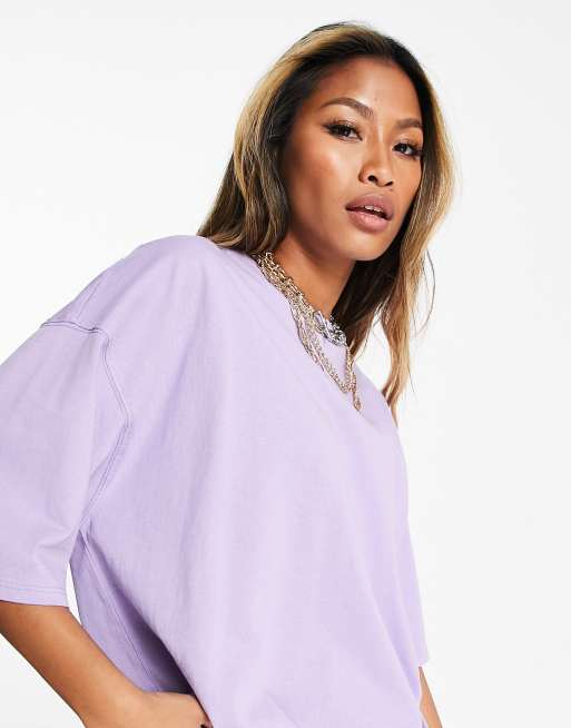 Topshop - Oversized boyfriend-T-shirt i forvasket lilla, 3 af 4