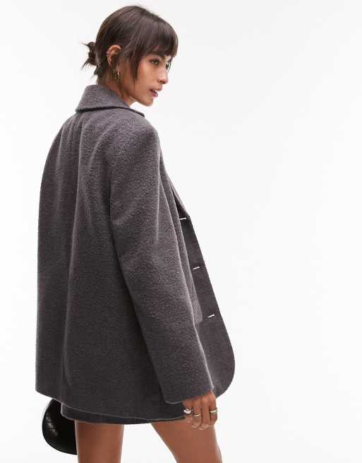 Topshop oversized brushed blazer coat in charcoal