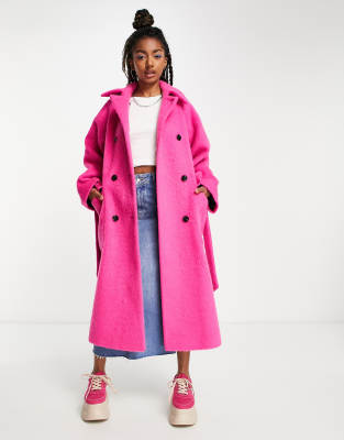 Topshop oversized brushed trench coat in pink