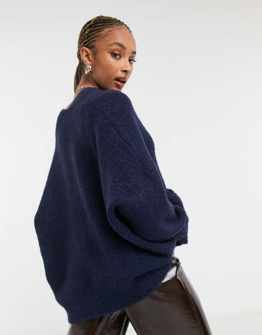 Topshop oversized button cardigan in navy