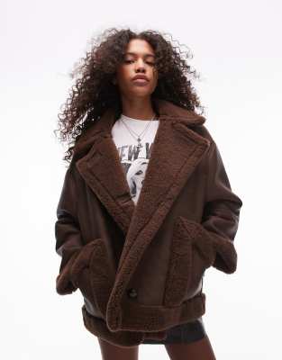 TOPSHOP OVERSIZED CAR COAT IN CHOCOLATE-BROWN