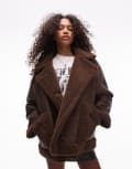 [Topshop] Topshop oversized car coat in chocolate-Brown XS BROWN