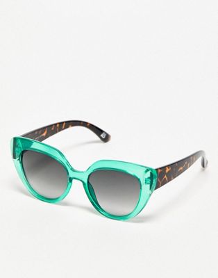 Topshop oversized cat eye sunglasses in green with smoke lens