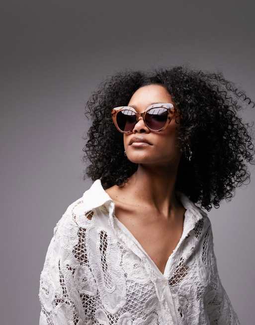 Topshop - Oversized cat eye zonnebril in tortoise