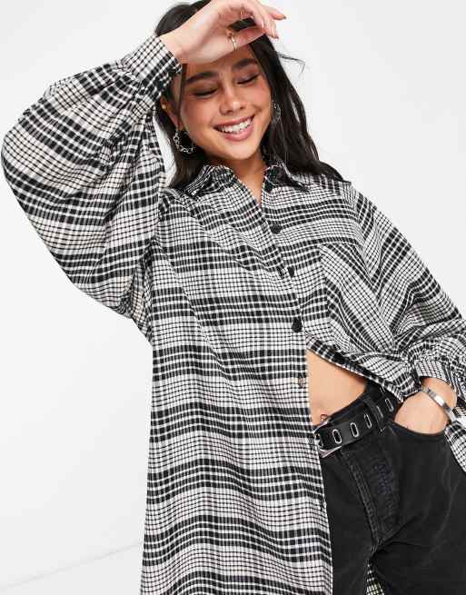 Topshop oversized check shirt in monochrome