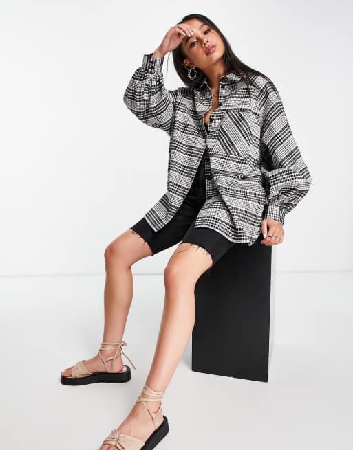 Topshop oversized check shirt in monochrome | ASOS