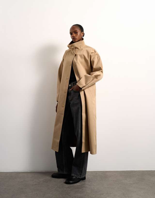 ジャケット・アウター 11747391 jacket high neck trench jacket Topshop oversized clean funnel neck trench coat in beige | ASOS