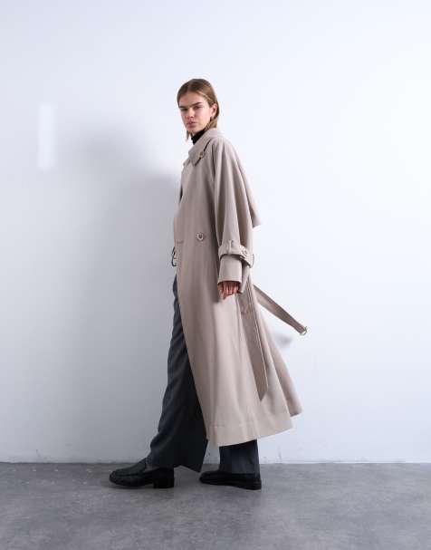 Topshop oversized clean tailored trench coat with dropped armholes in stone - view 1