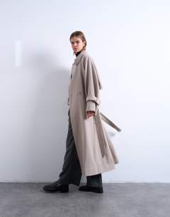 Oversized clean tailored Trench with dropped armhole in stone