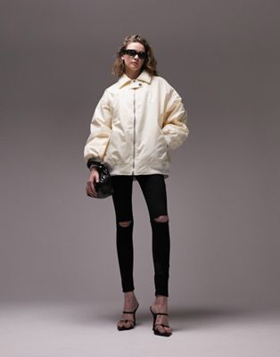 Shop Topshop Oversized Collar Bomber Jacket In Cream-white