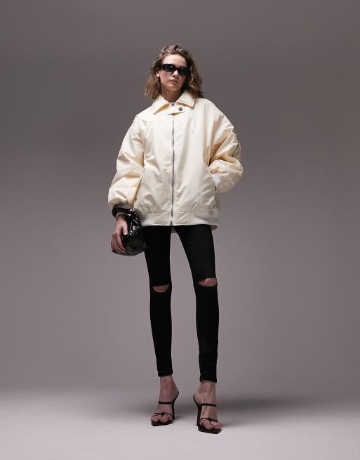 Topshop oversized collar bomber jacket Ureta in cream