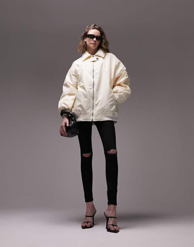 Topshop - oversized collar bomber jacket in cream