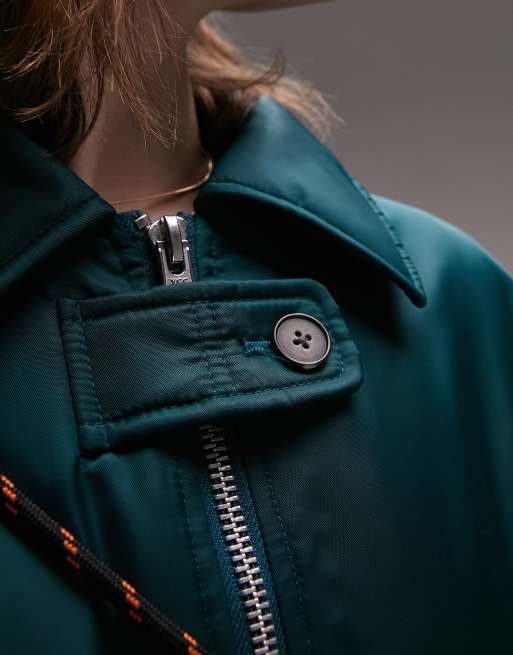 Topshop oversized collar bomber jacket in teal, 3 of 4