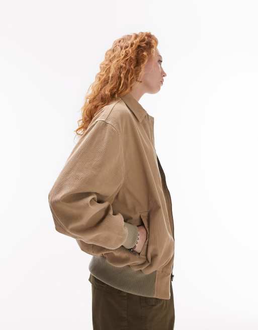 Topshop oversized collar corduroy bomber jacket in beige | ASOS