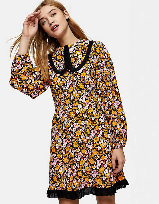 Topshop oversized collar mini dress in floral print