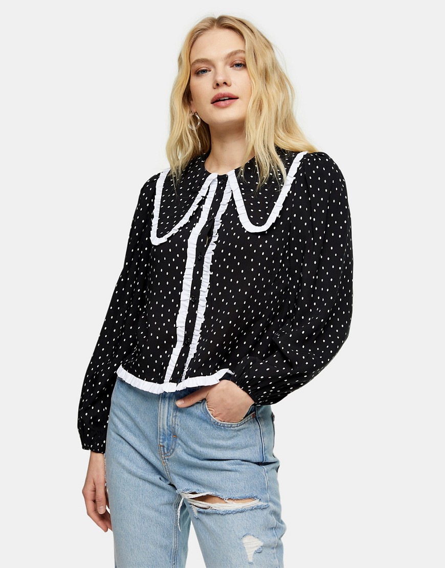 Topshop oversized collared top in black and white-Multi