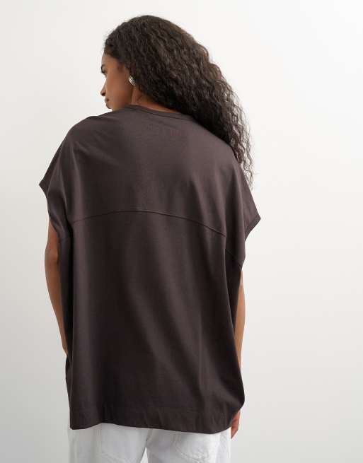 Topshop oversized colour block cirkeltanktop in bruin, 4 van 4