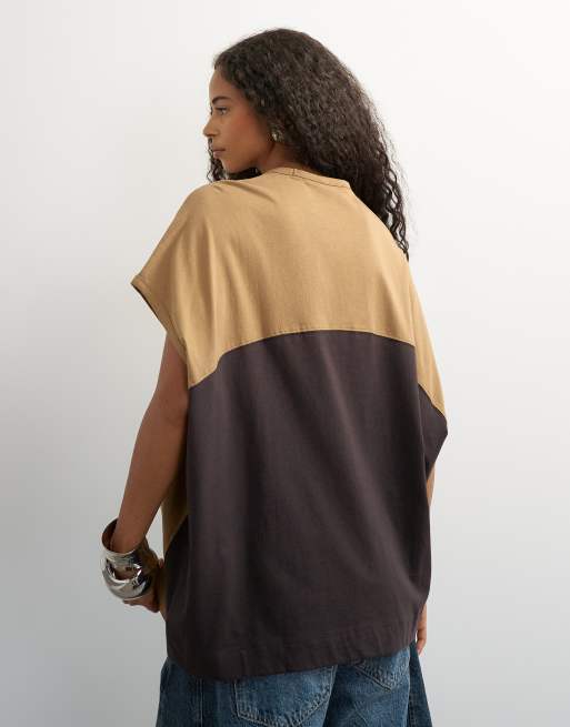 Topshop oversized colour block cirkeltanktop in stone en zwart, 3 van 4