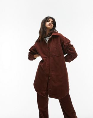 Topshop oversized shirt co-ord in burnt brown cord