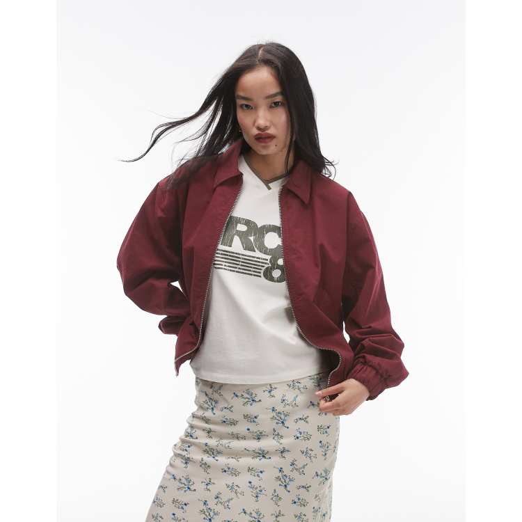 Womens maroon bomber jacket outlet