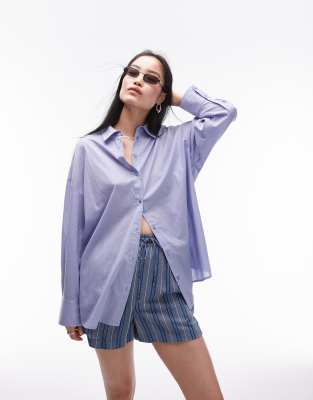 Topshop Oversized Cotton Voile Shirt In Cornflower Blue
