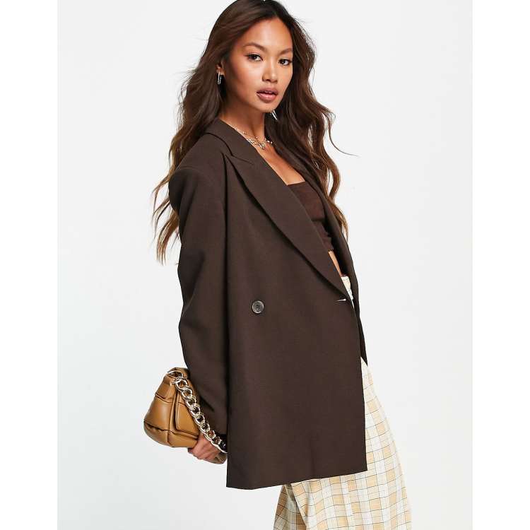 Topshop oversized crepe DB blazer in chocolate