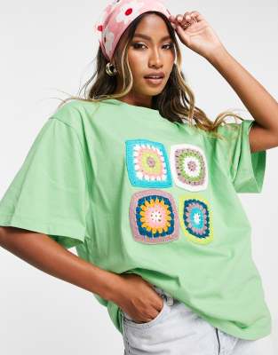 Oversized Crochet Tee In Green ModeSens