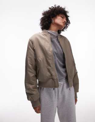 oversized cropped bomber jacket in mushroom-Blue