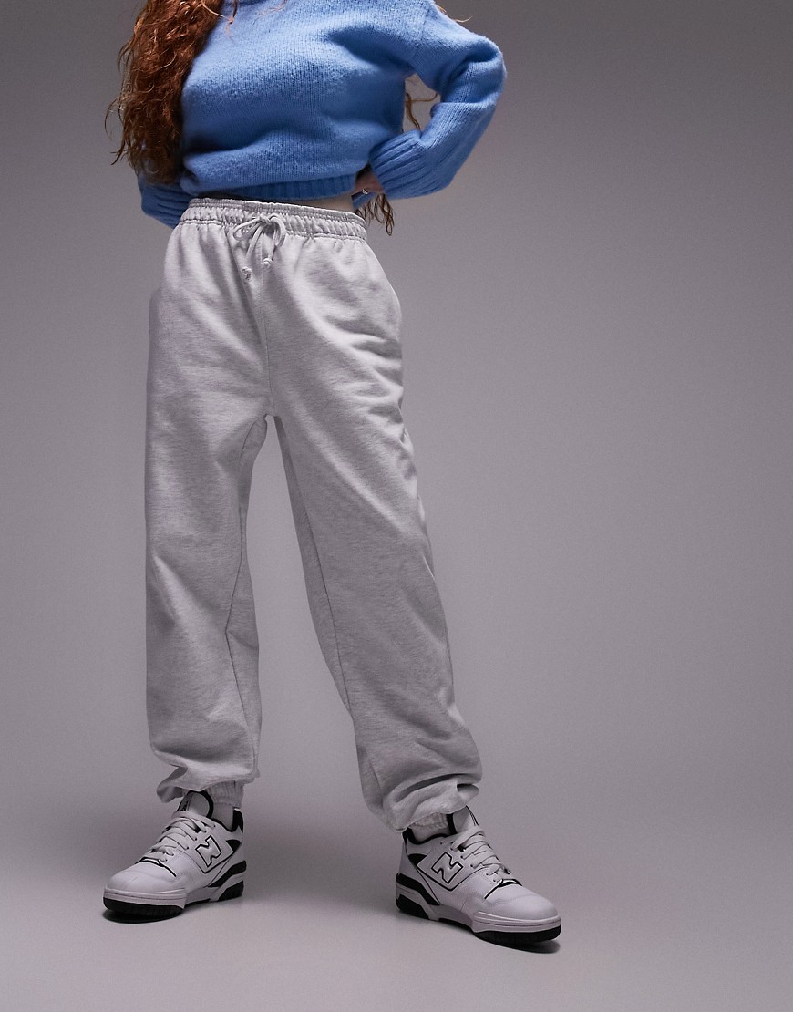 Topshop Oversized Cuffed Sweatpants In Gray Heather