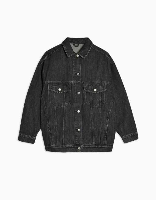 Topshop oversized hot sale black denim jacket