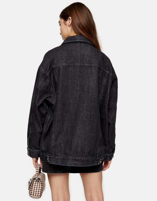 Topshop oversized dad recycled cotton denim jacket in washed black